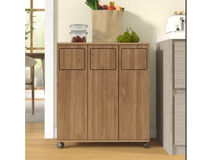 Meuble de tri des déchets 69,3x35x80 cm à roulettes avec 3 portes, pour cuisine, pratique, élégant, en mdf, naturel