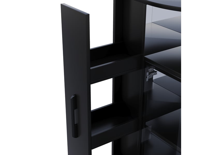  Vitrine extensible 64x42x112 cm en verre trempé et panneau de particules, led multicolore via app, tiroir latéral, effet miroir - noir  - Conforama E