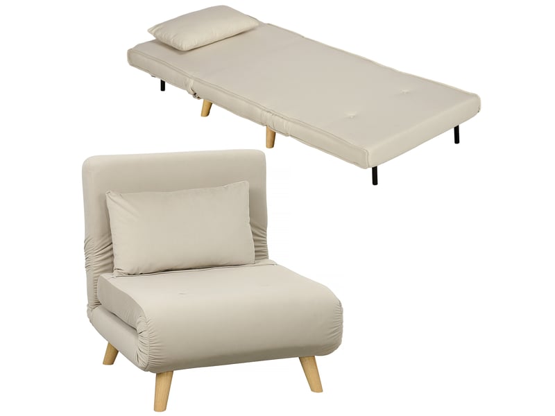  Fauteuil convertible 3 en 1 inclinable tissu effet velours beige  - Conforama A