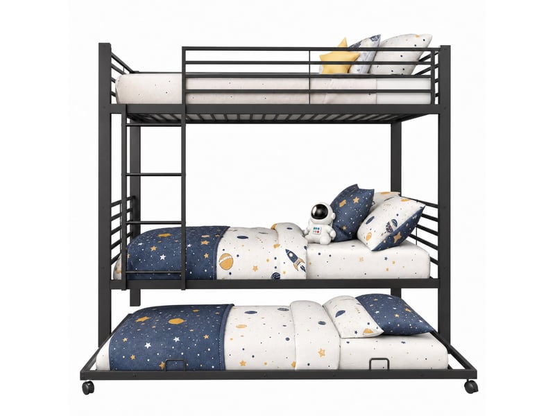  Lit superposé modenvie métal noir 90 x 200 cm avec lit gigogne 90 x 190 cm 3 couchages  - Conforama A