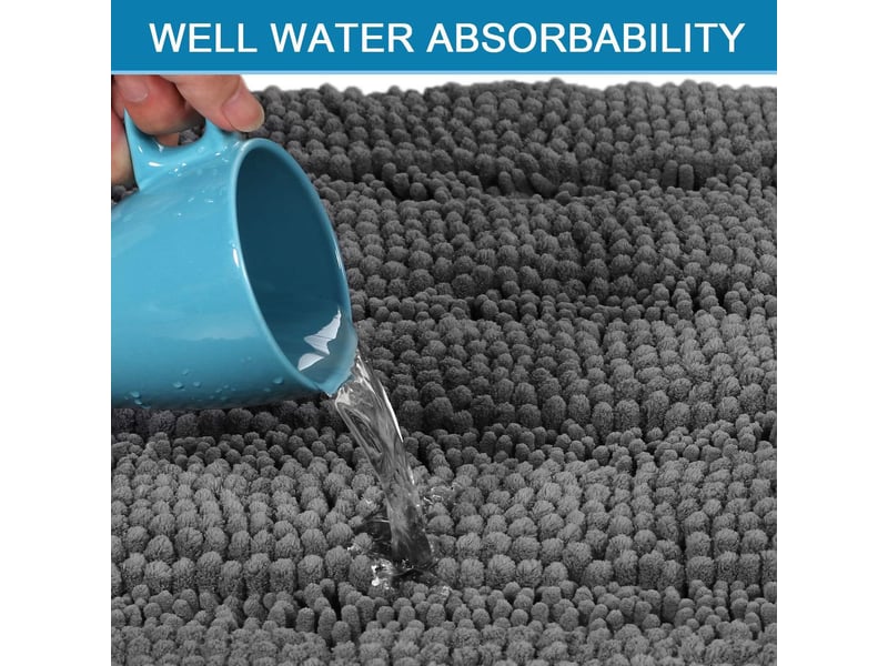  Tapis de baintapis de bain, gris, 43*61cm + 51*81cm, ensemble de 2 pièces, tapis de sol en chenille extra épais, antidérapant  - Conforama C