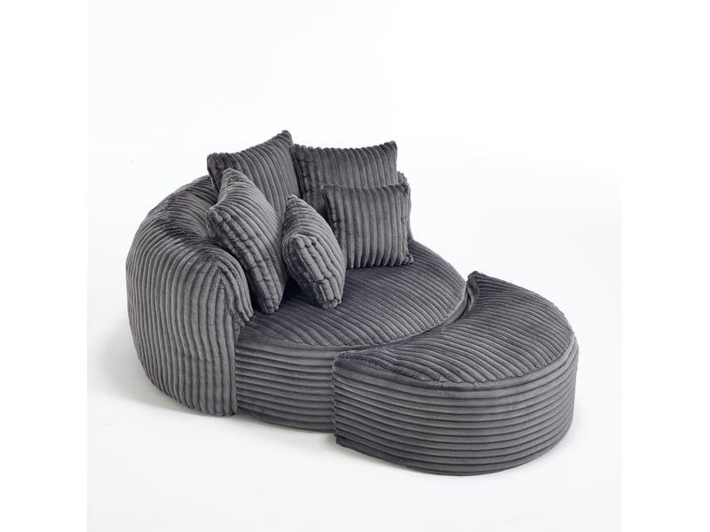  Fauteuil lounge rond modenvie en tissu chenille côtelé gris foncé avec repose-pieds, 168 x 123 x 63 cm  - Conforama A