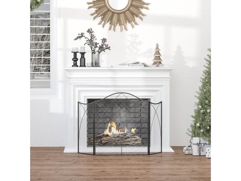  Pare-feu pliable en 3 parties avec charnières et cadre métallique décoratif, 108 x 24 x 76 cm, noir  - Conforama D