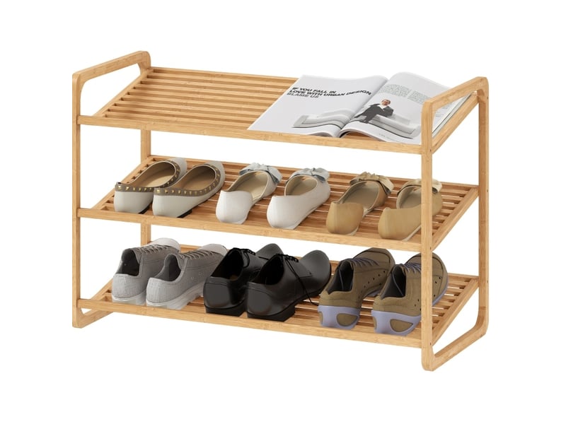 Étagère à chaussures en bambou 76 x 33 x 50,8 cm – naturel – 3 niveaux, gain de place pour l'entrée - Conforama A