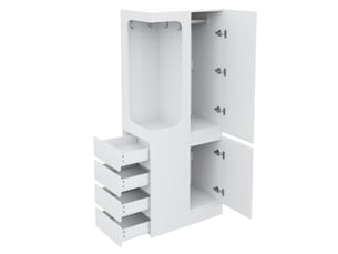 Armoire 70 x 40 x 170 cm blanc, porte unique, tiroirs et compartiments avec zone ouverte