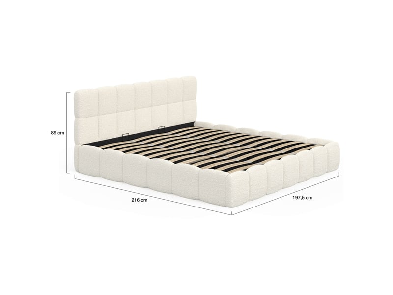  Lit coffre double nuage avec tête de lit matelassée et sommier 180 x 200 cm bouclette blanc  - Conforama E