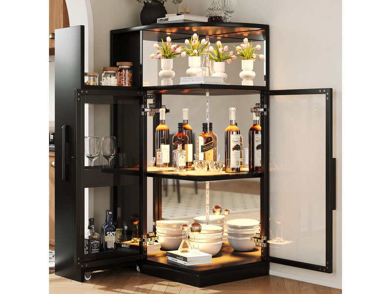  Vitrine en verre 64 x 42 x 112 cm – noir – led multicolore et rangement coulissant – design moderne  - Conforama E