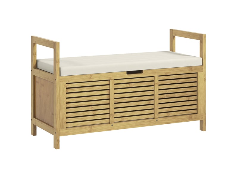  Banc à chaussures 100 x 40 x 60 cm avec couvercle relevable et étagère, bambou naturel, rangement pour entrée  - Conforama A