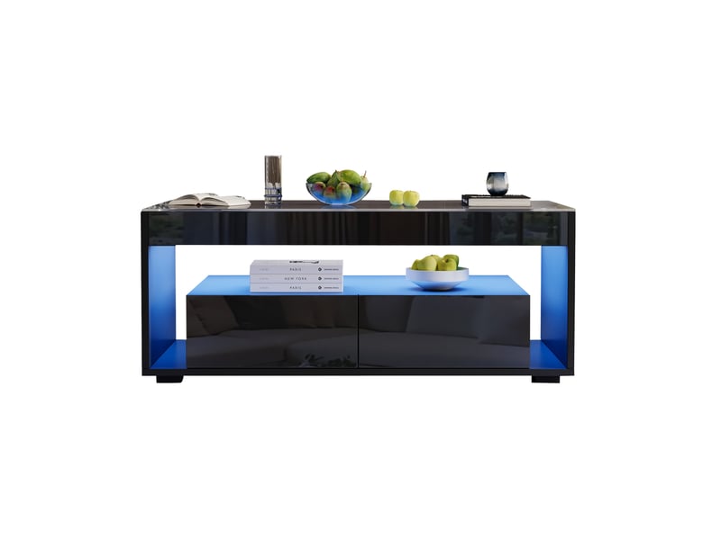  Table basse rectangulaire led noire avec 2 tiroirs - 100 x 50 x 40 cm  - Conforama A