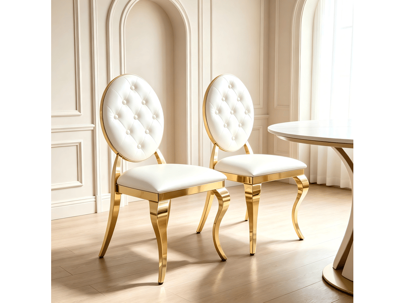  Lot de 2 chaises de salle à manger modernes en similicuir blanc et doré  - Conforama E