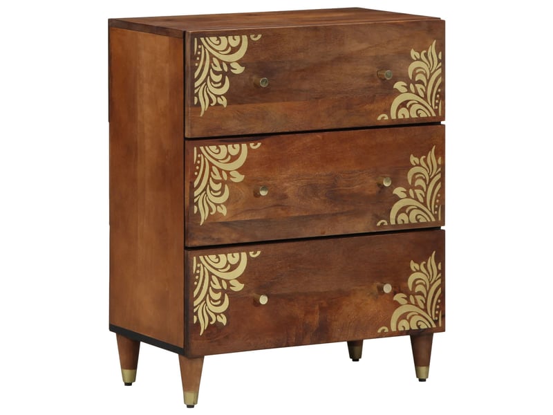  Lot de 2 buffet, meuble de rangement salon 60x33x75 cm bois de mangue massif marron miel  - Conforama C