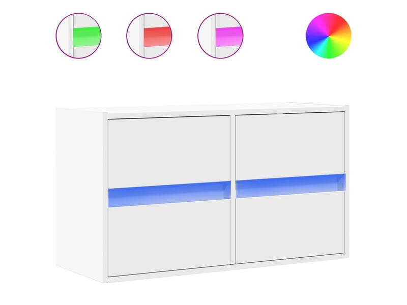  Meuble tv - banc tv - meuble de rangement mural avec lumières led blanc 80x31x45 cm  - Conforama A