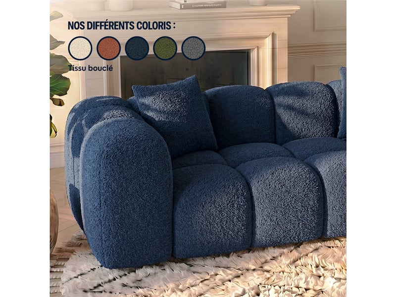 Canapé nuage angle gauche en bouclette bleu - alba - morphea Alba Convertible - Conforama D