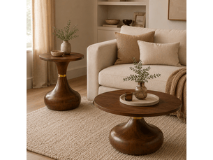 Table basse rond(e) coloris bois foncé WISHDOR  - 70 cmx50 cm