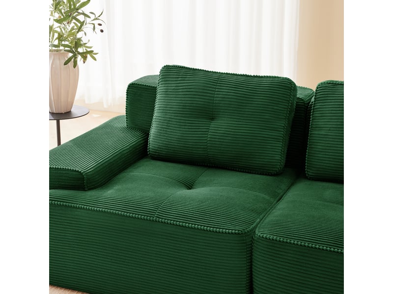 Canapé modulable d'angle vert, canapé salon moderne sans dossier, revêtement velours côtelé, structure stable antidérapante - Conforama E