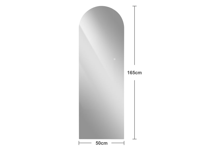 Miroir sur pied - 165x50 cm - miroir en pied arqué avec led rétroéclairé, variateur d'intensité et verre de sécurité - argenté - Conforama E
