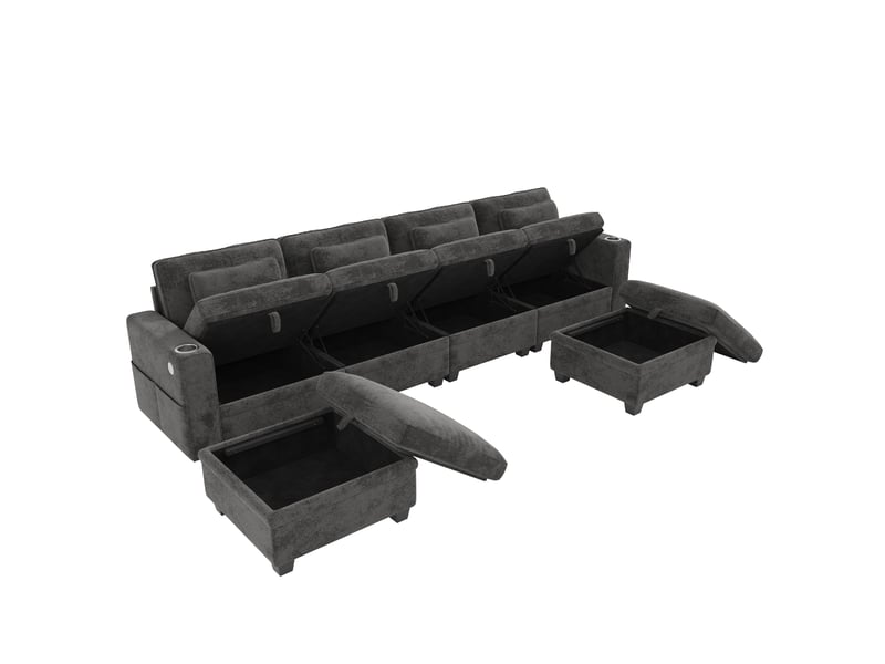  Canapé ul convertible gris 6 places 278 × 148,5 × 88 cm, rangement et usb-c Fay Lum - Conforama R