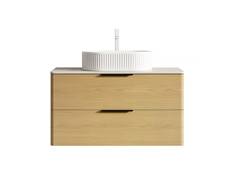 Meuble sous vasque suspendu avec 2 tiroirs, vasque ovale et plan en pierre frittée pour salle de bain 90 × 46 × 62,2 cm - Conforama A