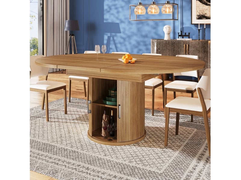  Table à manger extensible 118(158)x118x76.8 cm avec rangement en mdf noyer  - Conforama C