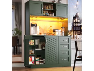 Buffet de cuisine 120x40x188 cm – vert – led intégrée, grand espace de rangement, 4 portes
