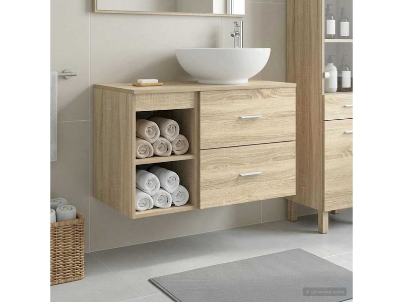  Ensemble de mobilier de salle de bain 2 pcs chêne sonoma shl5883  - Conforama B