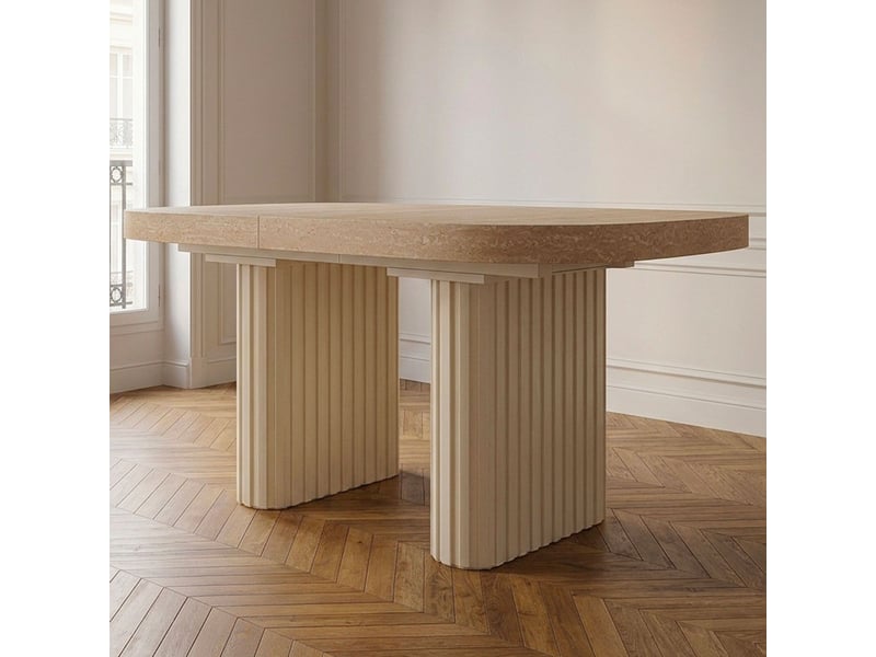  Table ovale extensible 110-260cm pieds design buxton effet travertin beige Buxton - Conforama C