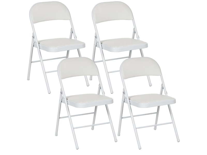  Lot de 4 chaises pliantes chaises de salle à manger portables cadre en acier dim. 45l x 46p x 78h cm blanc  - Conforama A