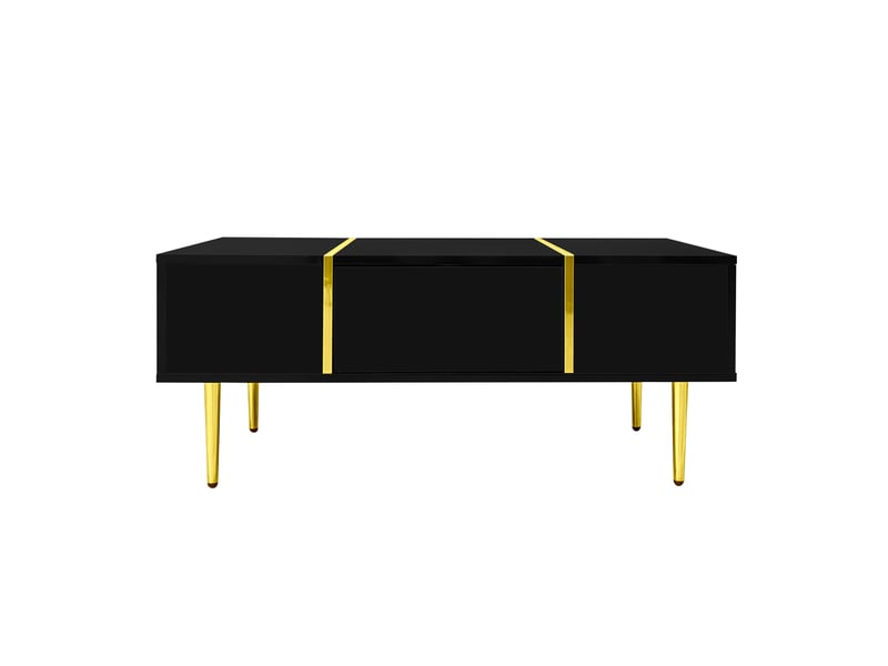  Table basse moderne noire avec finition brillante et 2 tiroirs  - Conforama E