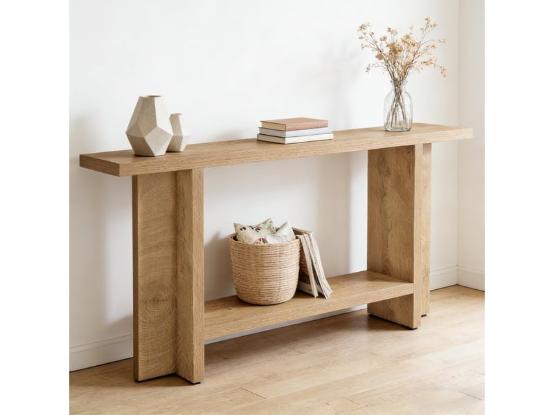  Table console avec étagère de rangement en mdf marron 150x30x80 cm  - Conforama E