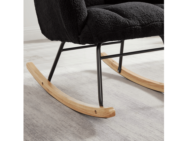  Fauteuil à bascule 69 x 89 x 101 cm gris foncé polyester, structure métal et base en bois, style nordique  - Conforama E
