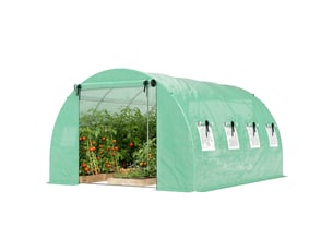 Serre tunnel de jardin 12m², serre de jardin tunnel 295x400x200cm 2 portes et 8 fenêtres bâche pe 140 gm² vert