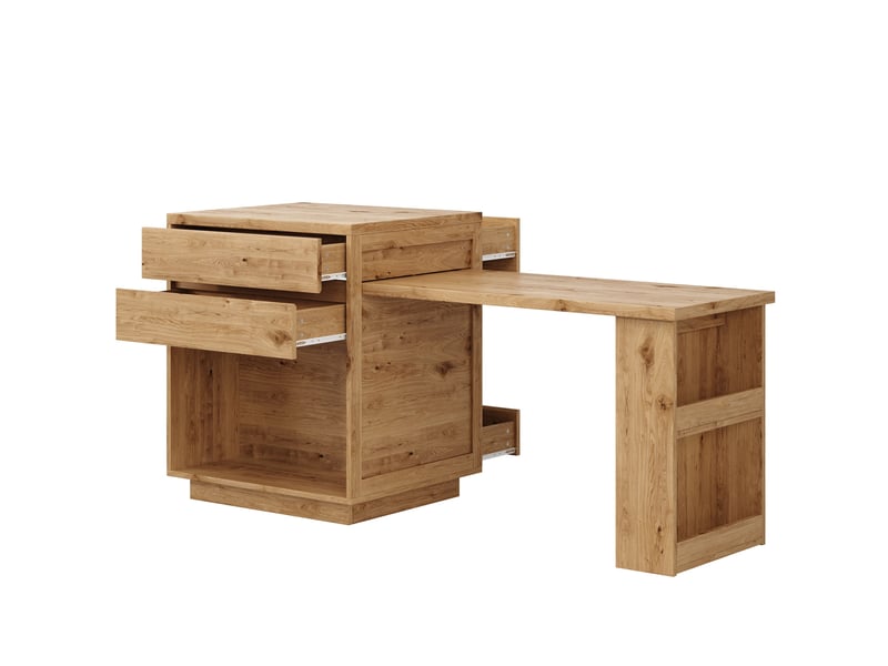 Îlot de cuisine extensible 122-194.5x70x94 cm avec 4 tiroirs, mdf naturel  - Conforama E