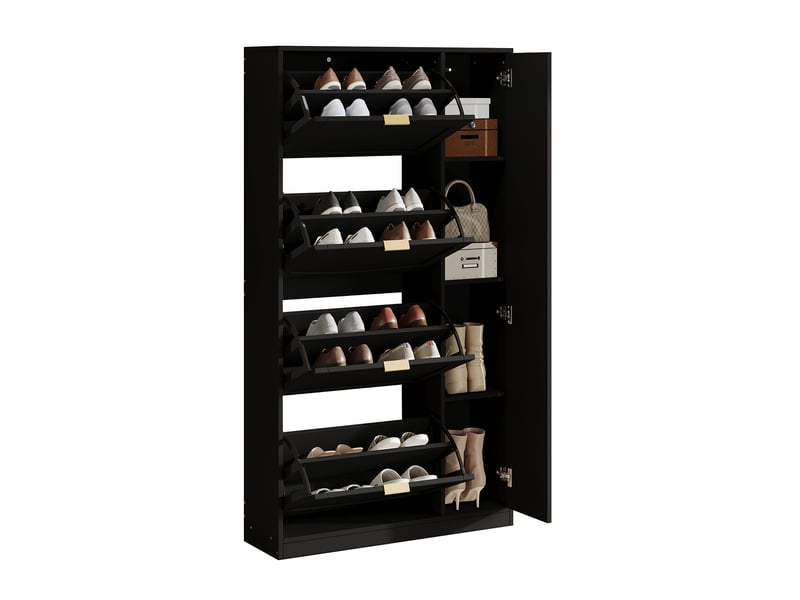 Meuble à chaussures avec miroir 80x147x24 cm, meuble d'entrée avec 5 portes, niches réglables, panneaux particules, noir  - Conforama A