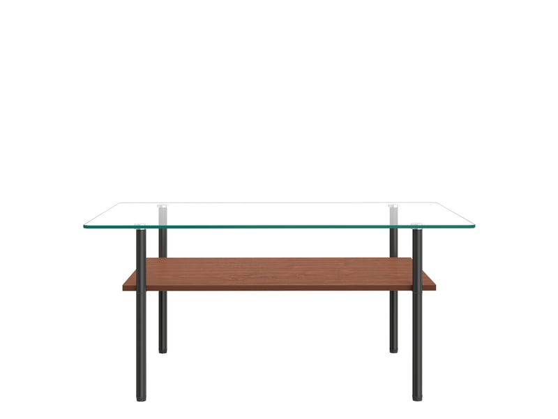  Table basse 2 niveaux avec rangement - lpospi - plateau en verre trempé, mdf et métal noir et marron  - Conforama E