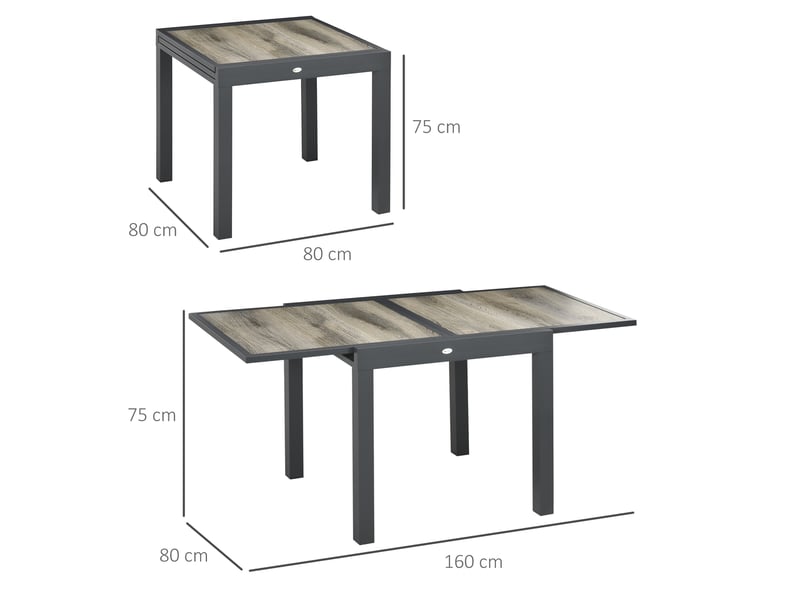  Table de jardin extensible 6 places beige et grise, plateau aspect bois 80 à 160 cm pour vos repas en plein air  - Conforama C