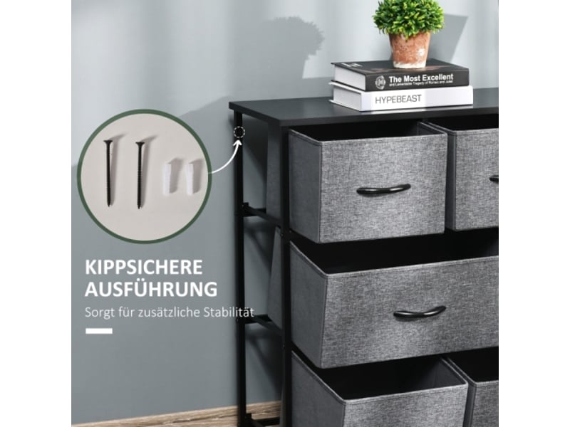  Commode gris foncé, 8 tiroirs en tissu, structure métal, meuble rangement moderne pour chambre et salon  - Conforama D