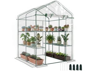 Serre de jardin extérieure en pvc transparent, serre de balcon avec étagères pour plantes potagères 1,43 x 1,43 x 1,95 m