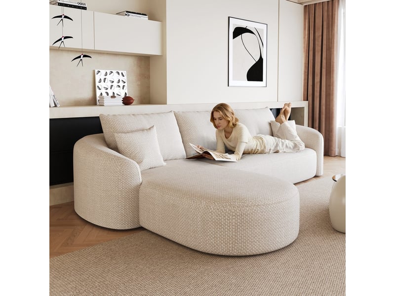 Canapé d'angle en l modulaire 266 cm, mousse compressée, tissu blanc, sans montage Y168-L-CHAISE-2SEATER-WHITE - Conforama D