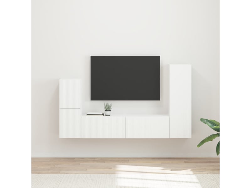  Ensemble meuble tv - banc tv - meuble de rangement 4 pcs blanc bois d'ingénierie  - Conforama B