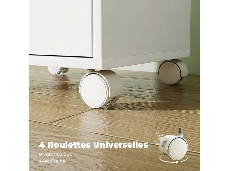  Caisson de bureau mobile avec 6 tiroirs silencieux, caisson de rangement sur roulettes,  40 x 35 x 63 cm, blanc  - Conforama R