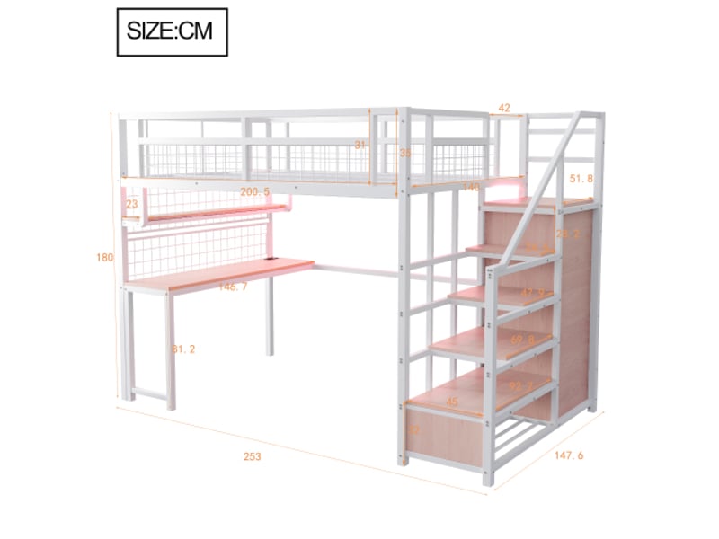  Lit mezzanine 140x200 cm coloris blanc métal lit enfant blanc - Conforama C