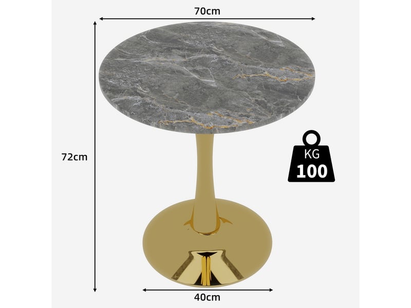  Table à manger ronde 70 cm dorée, plateau en marbre artificiel gris veiné, h. 72 cm  - Conforama C