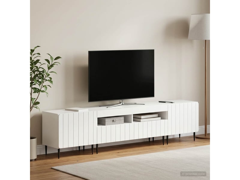 Meuble tv - banc tv - meuble de rangement led 5 pièces blanc brillant bois d'ingénierie - Conforama B