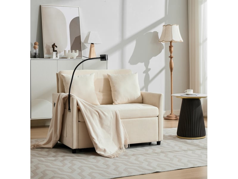  Canapé-lit pliable 1 place modenvie multifonctionnel en tissu beige avec port usb et support pour tablette 109 x 72 x 83,5 cm  - Conforama B