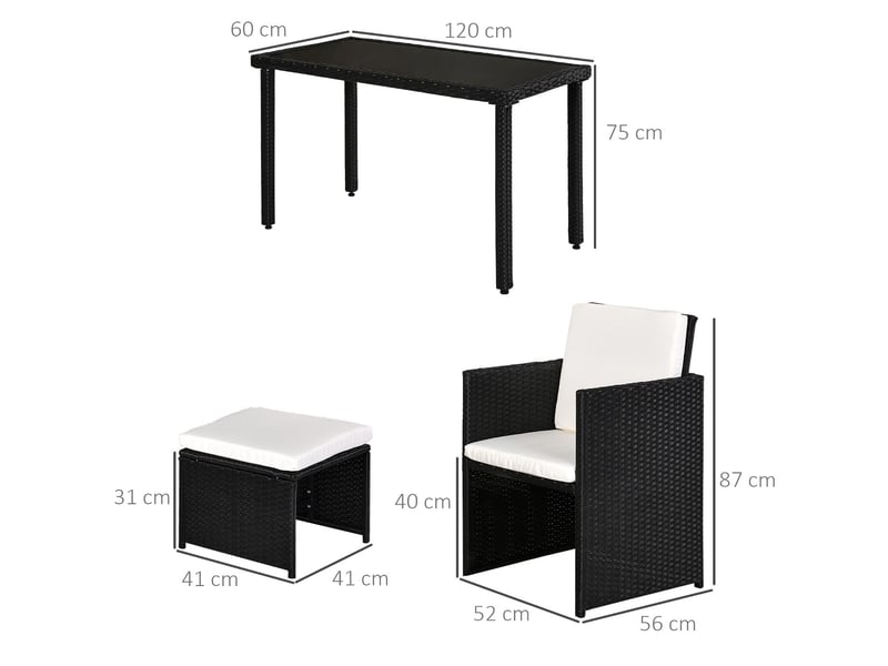 Salon de jardin 11 pièces en résine tressée avec coussins noir 120 x 60 x 75 cm - Conforama C