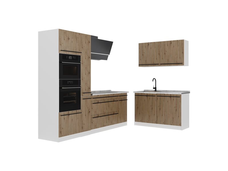  Vicco cuisine en angle, chêne artisanblanc, 230 x 120 cm plan de travail marbre  - Conforama A