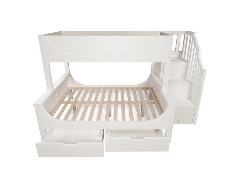  Lit superposé 90x200+140x200 - certifié en747 pour enfant - bois massif - blanc - escalier de rangement - tiroirs intégrés  - Conforama W
