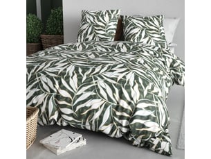 Parure housse de couette 260x240cm + 2 taies motif feuillage vert et blanc 100% coton - filiberte