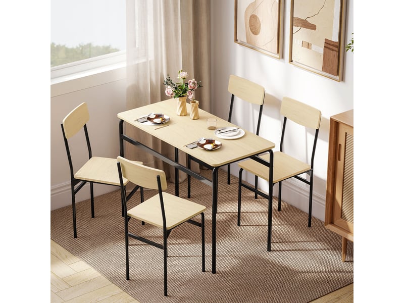 Ensemble de salle à manger 5 pièces avec table rectangulaire et 4 chaises, bois et métal, coloris noir et bois - Conforama C