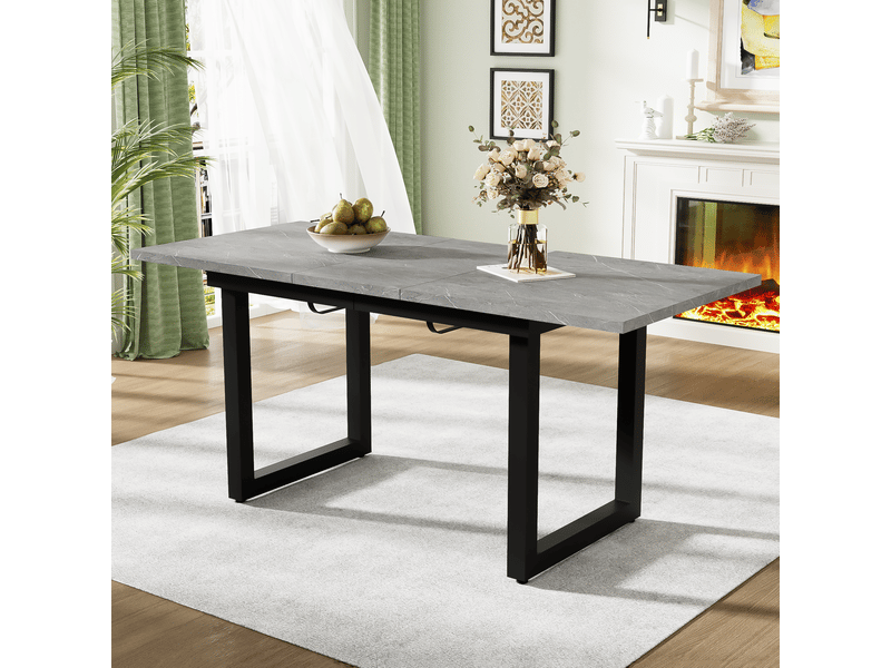  Table à manger extensible 140180 x 80 x 75 cm, effet béton et noir, mdf et métal Fay Lum - Conforama B